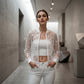 Chaqueta de Malla Transparente con Bordado Floral para Mujer