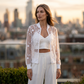 Chaqueta de Malla Transparente con Bordado Floral para Mujer