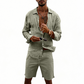 Conjunto de Camisa de Lino de Manga Larga y Shorts para Hombre