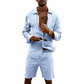 Conjunto de Camisa de Lino de Manga Larga y Shorts para Hombre