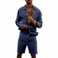 Conjunto de Camisa de Lino de Manga Larga y Shorts para Hombre