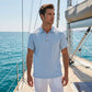 Camisa de Lino para Hombre, Casual, Transpirable, Manga Corta con Cuello