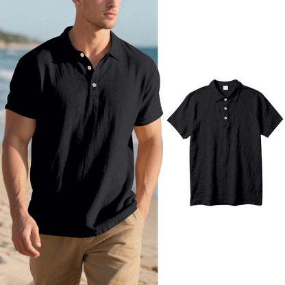 Camisa de Lino para Hombre, Casual, Transpirable, Manga Corta con Cuello