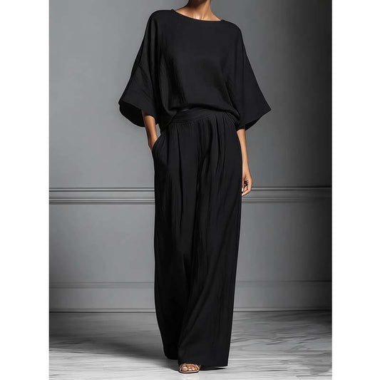 Conjunto de Dos Piezas para Mujer - Top Holgado y Pantalón de Pierna Ancha