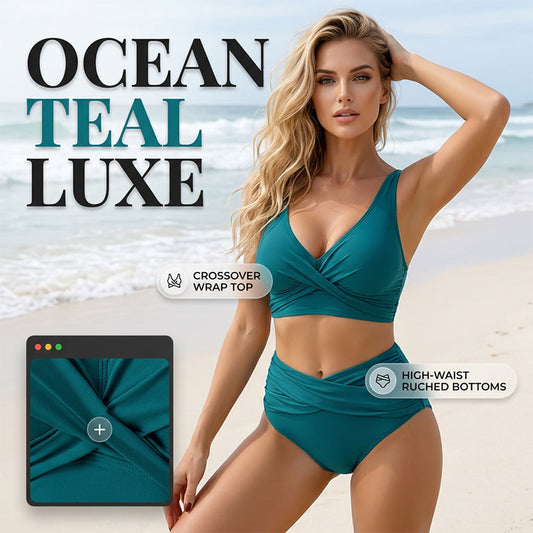 🌸 ¡50% DE DESCUENTO AHORA! 🌸 CONJUNTO DE BIKINI DE CINTURA ALTA CON DRAPEADO FAVORECEDOR
