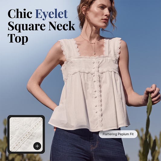 Top sin mangas con cuello cuadrado vintage para mujer