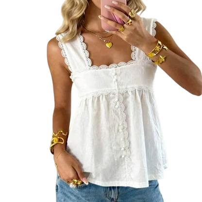 Top sin mangas con cuello cuadrado vintage para mujer