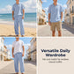 Conjunto de Camisa y Pantalón de Mezcla de Lino para Hombre, Corte Holgado, Ropa de Playa