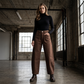Pantalones de Pierna Ancha y Cintura Alta para Mujer