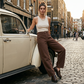 Pantalones de Pierna Ancha y Cintura Alta para Mujer