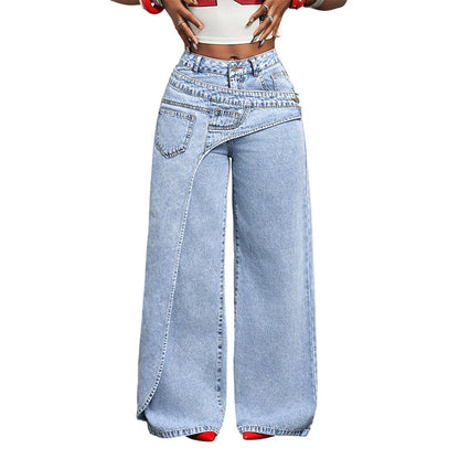 Jeans de Pierna Ancha con Cintura Asimétrica para Mujer