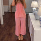 Conjunto de Top Strapless Plisado con Peplum y Pantalón para Mujer