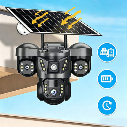 📹 ¡50% de descuento ahora! ☀️ Cámara de seguridad solar de triple lente – Cobertura de 360°, inalámbrica y resistente a la intemperie – Monitoreo nítido día y noche 🏠